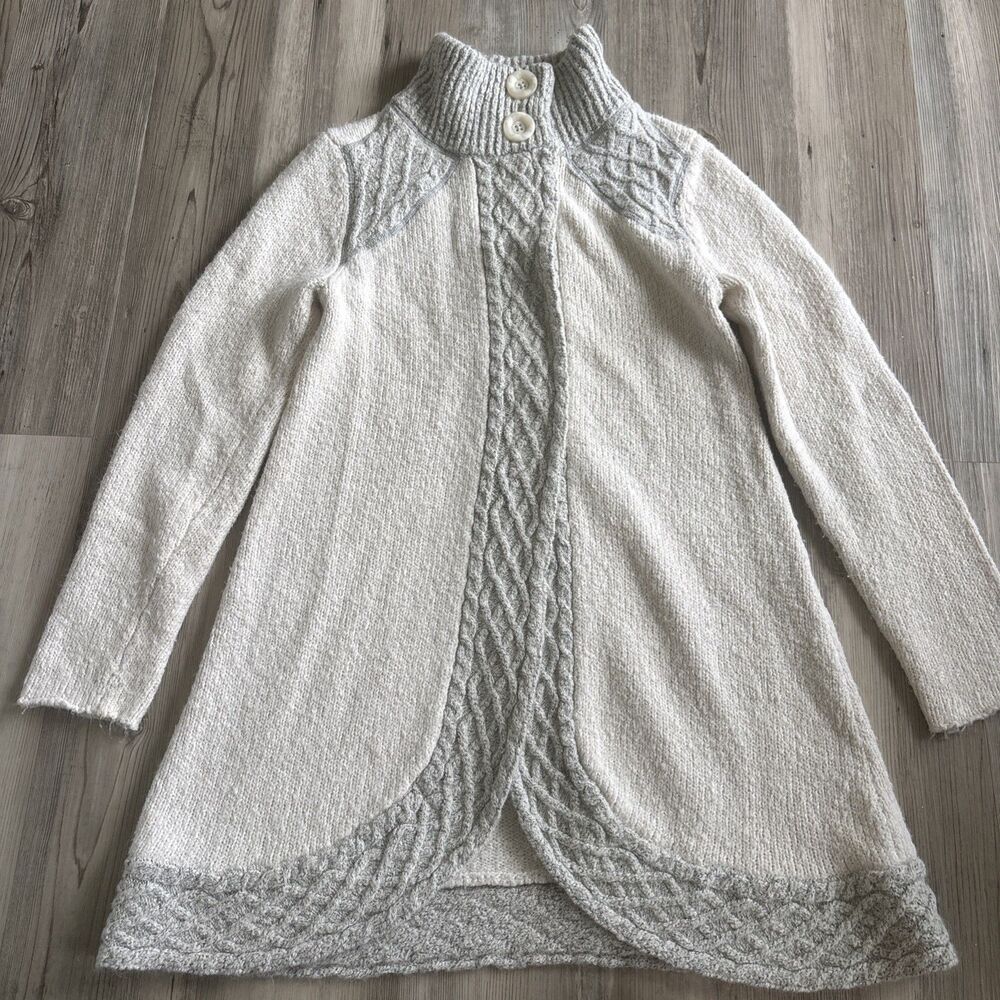 Prana Angelica Sweater Duster  Long Chunky Cottage Cardigan Bone Heather M